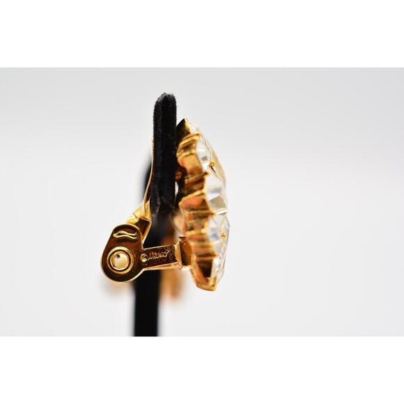 Monet Vintage Crystal Clip On Earrings Square Rhinestone Gold Signed 1980s Bin4 - Picture 8 of 12